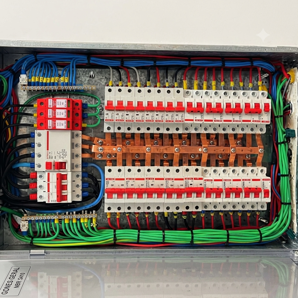 Eletricista trabalhando em quadro elétrico